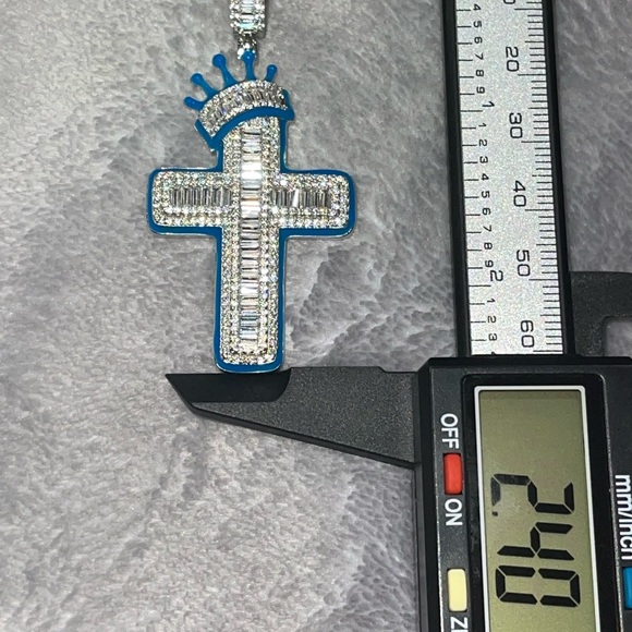 GLOW IN THE DARK Cross pendant for men, white gold vermeil 925, Christmas Gift - Picture 3 of 5